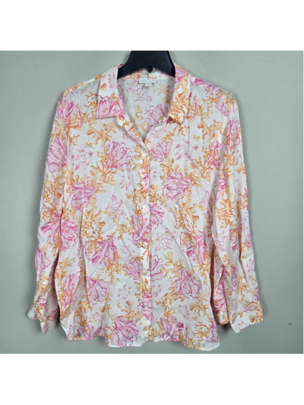 J Jill Love Linen Womens Artsy Button Up Top XL Petite Pink Beach Coastal Resort